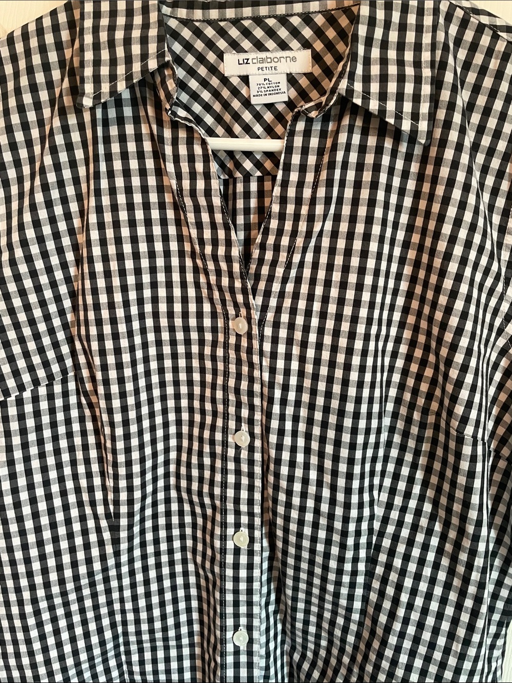 Liz Claiborne Black and White Gingham Button-Down Shirt